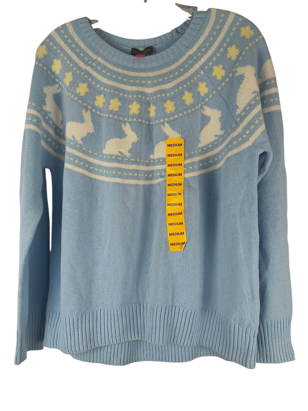 Vince Camuto Sweater Women's M Light Blue Easter Fair Isle Knit Cotton Pullover